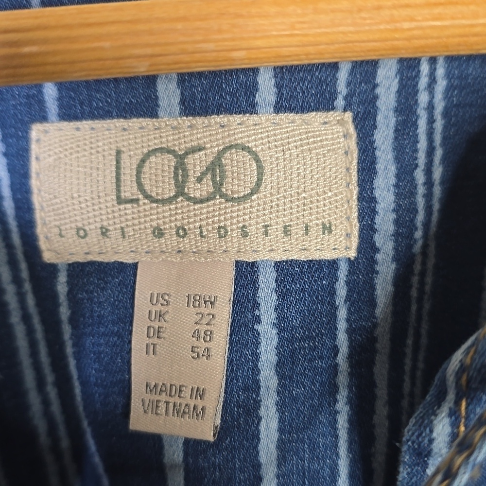 LOGO by Lori Goldstein Striped Peplum Srtle Triple Tie Denim Jacket Jacket 18W - Picture 4 of 7